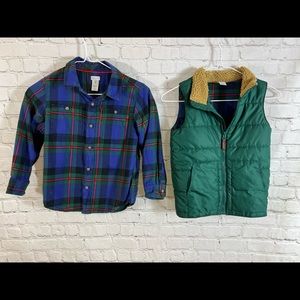 Carter's Kids Plaid Button Up Flannel Shirt with Green Vest Size 7